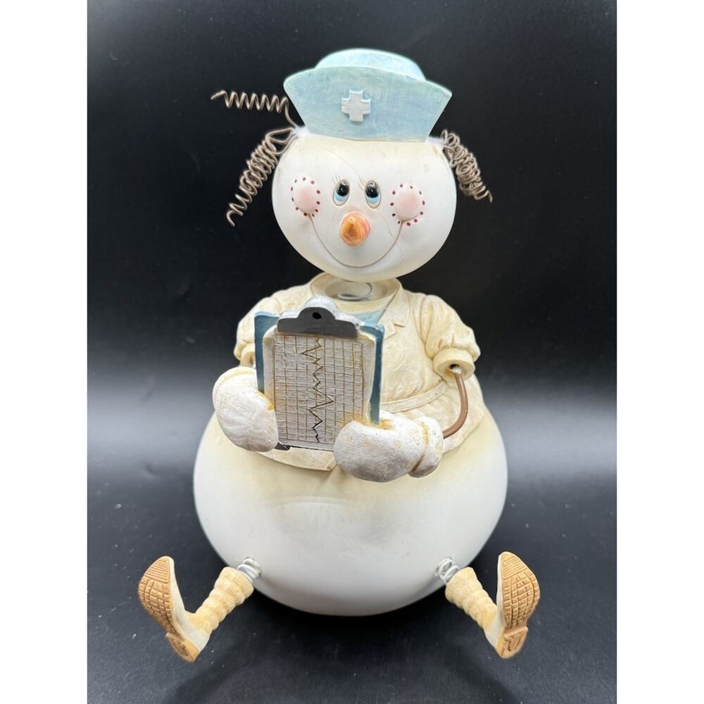 Holiday by Kirkland’s Bubble Head Nurse Snowman Snowwoman Table Top Figure LO21